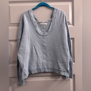 We the Free People Thermal Top Shirt New Magic Waffle Knit Sweater Blue Medium